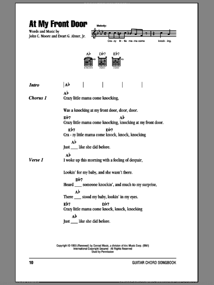 At My Front Door sheet music for guitar (chords) by Pat Boone, Ewart G. Abner Jr. and John C. Moore, intermediate skill level