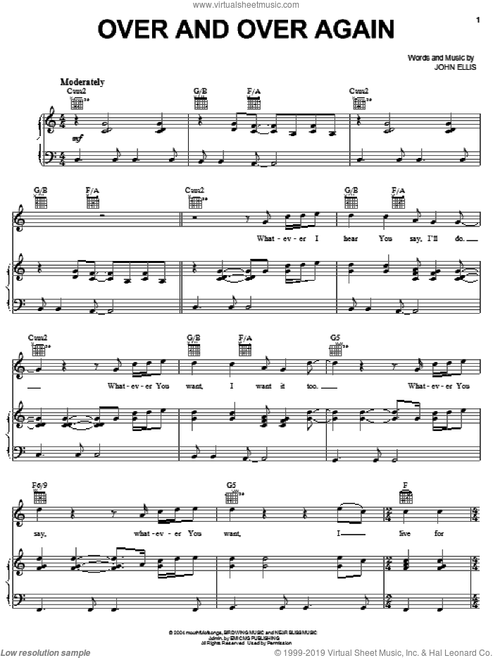 Over And Over Again sheet music for voice, piano or guitar by Tree63 and John Ellis, intermediate skill level