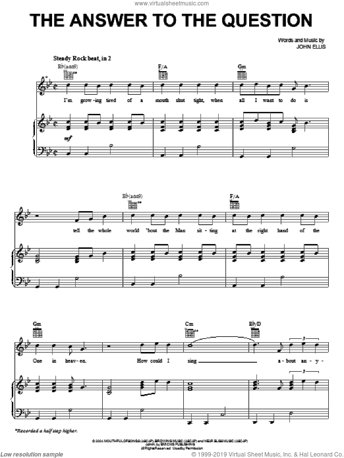The Answer To The Question sheet music for voice, piano or guitar by Tree63 and John Ellis, intermediate skill level