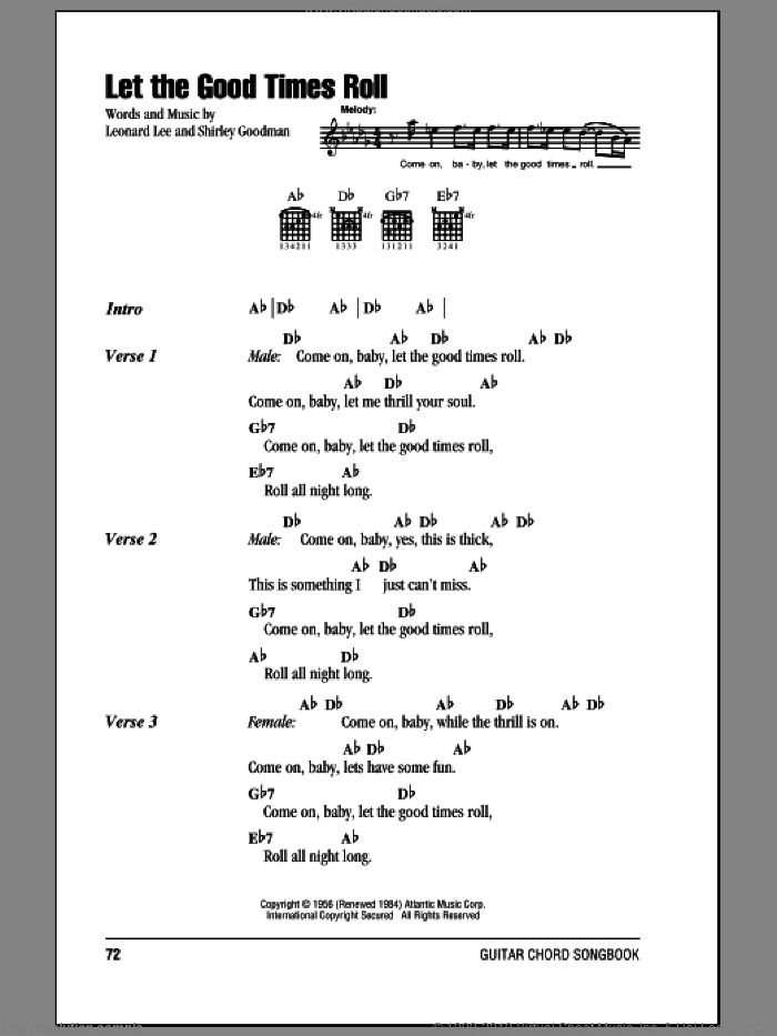 Let The Good Times Roll sheet music for guitar (chords) by Shirley & Lee, Leonard Lee and Shirley Goodman, intermediate skill level