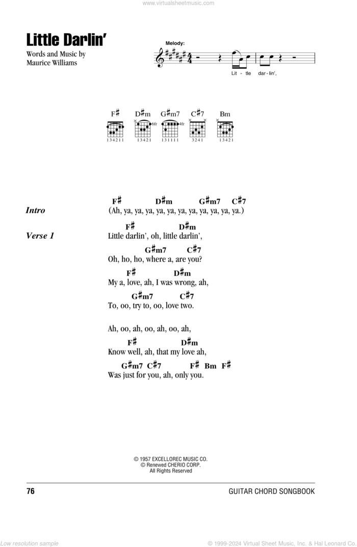 Little Darlin' sheet music for guitar (chords) by The Diamonds and Maurice Williams, intermediate skill level