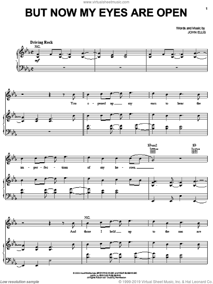 But Now My Eyes Are Open sheet music for voice, piano or guitar by Tree63 and John Ellis, intermediate skill level