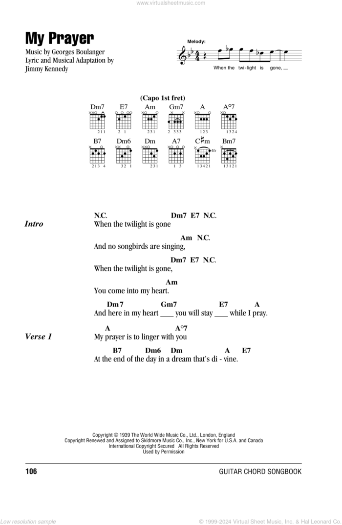 My Prayer sheet music for guitar (chords) by The Platters, Georges Boulanger and Jimmy Kennedy, intermediate skill level