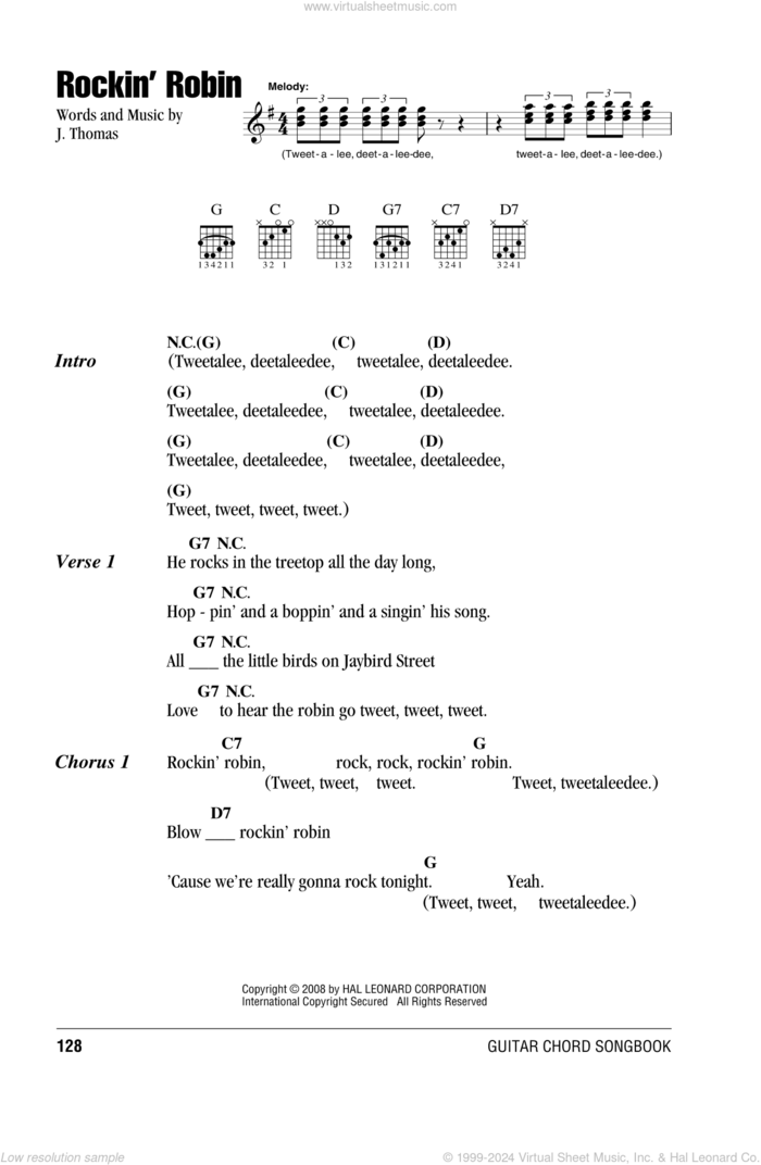 Rockin' Robin sheet music for guitar (chords) by Bobby Day, Michael Jackson and Thomas Jimmie, intermediate skill level