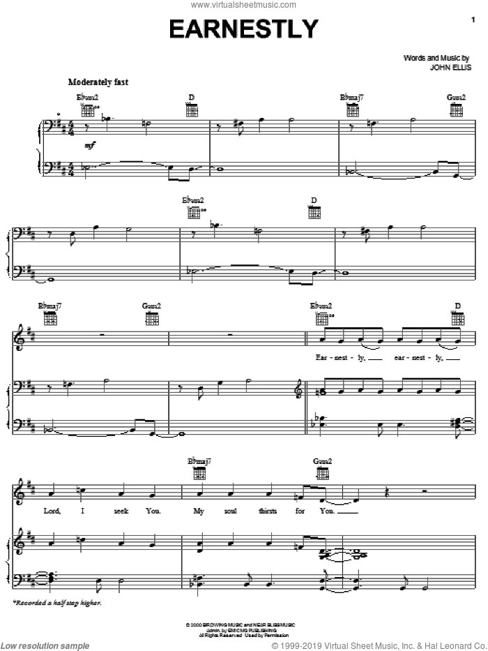 Earnestly sheet music for voice, piano or guitar by Tree63 and John Ellis, intermediate skill level