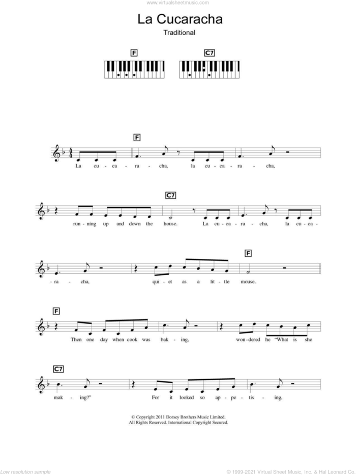 La Cucaracha (The Cockroach) sheet music for piano solo (chords, lyrics, melody)  and Xavier Cugat, intermediate piano (chords, lyrics, melody)