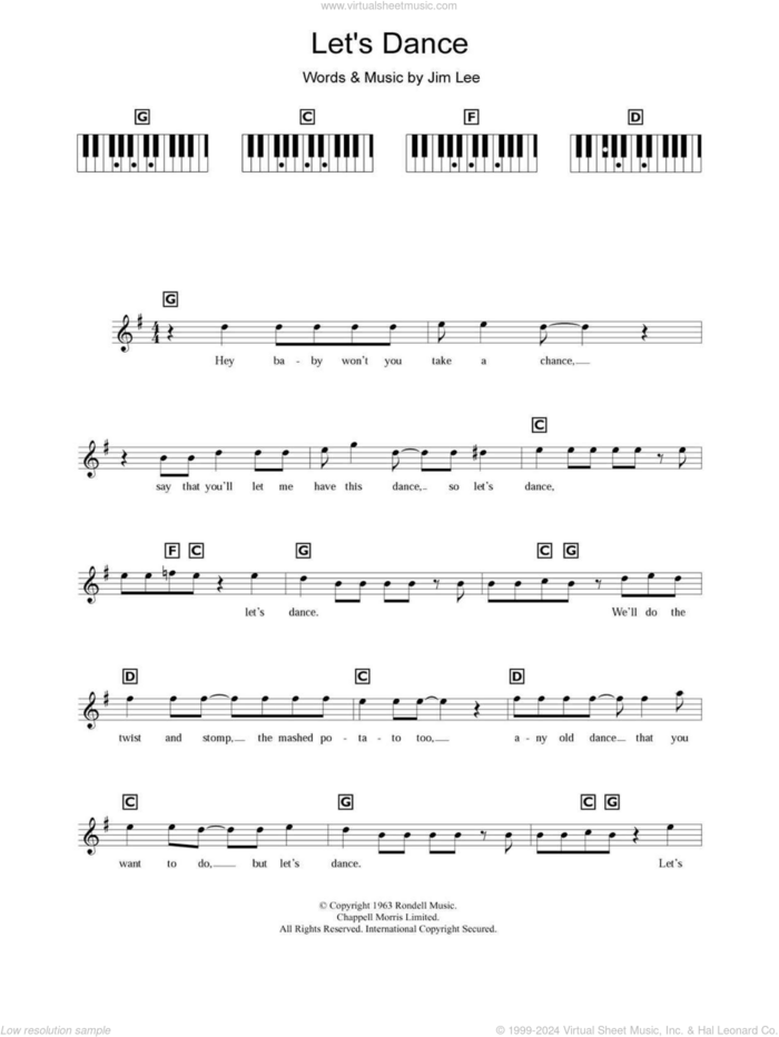 Let's Dance sheet music for piano solo (chords, lyrics, melody) by Chris Montez and Jim Lee, intermediate piano (chords, lyrics, melody)