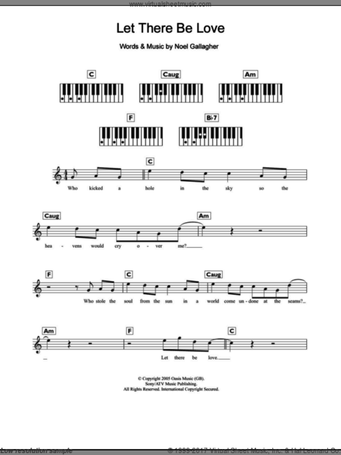 Let There Be Love sheet music for piano solo (chords, lyrics, melody) by Oasis and Noel Gallagher, intermediate piano (chords, lyrics, melody)