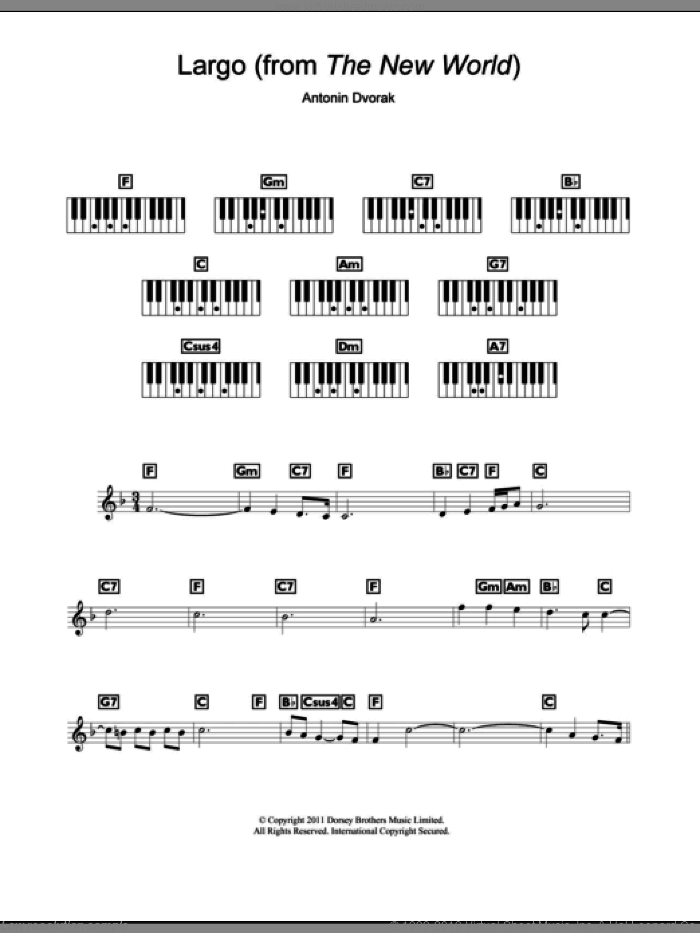 Largo (from The New World) sheet music for piano solo (chords, lyrics, melody) by Antonin Dvorak, classical score, intermediate piano (chords, lyrics, melody)