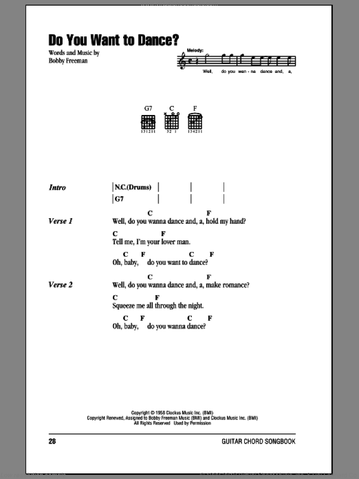 Do You Want To Dance? sheet music for guitar (chords) by The Beach Boys and Bobby Freeman, intermediate skill level