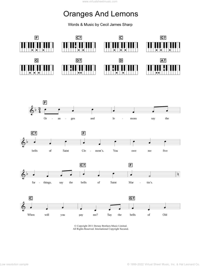 Oranges And Lemons sheet music for piano solo (chords, lyrics, melody)  and Cecil James Sharp, intermediate piano (chords, lyrics, melody)