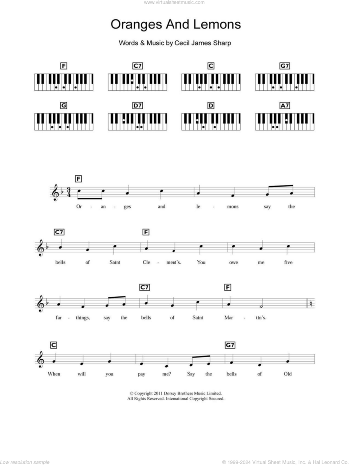 Oranges And Lemons sheet music for piano solo (chords, lyrics, melody)  and Cecil James Sharp, intermediate piano (chords, lyrics, melody)