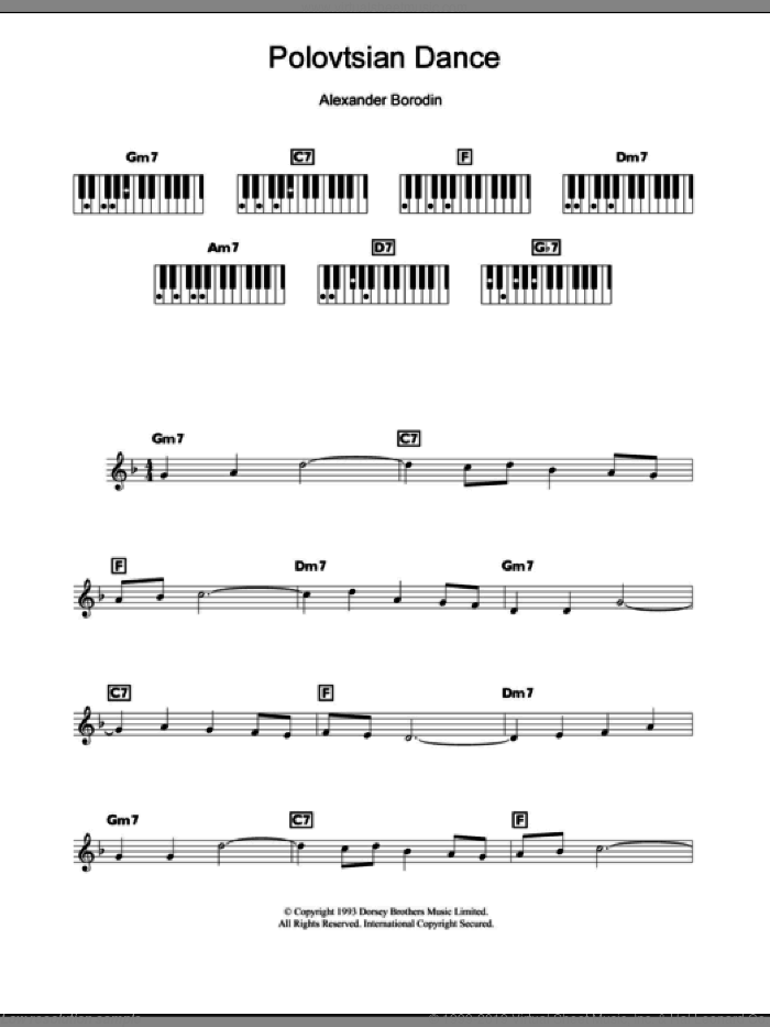 Polovtsian Dance sheet music for piano solo (chords, lyrics, melody) by Alexander Borodin, classical score, intermediate piano (chords, lyrics, melody)