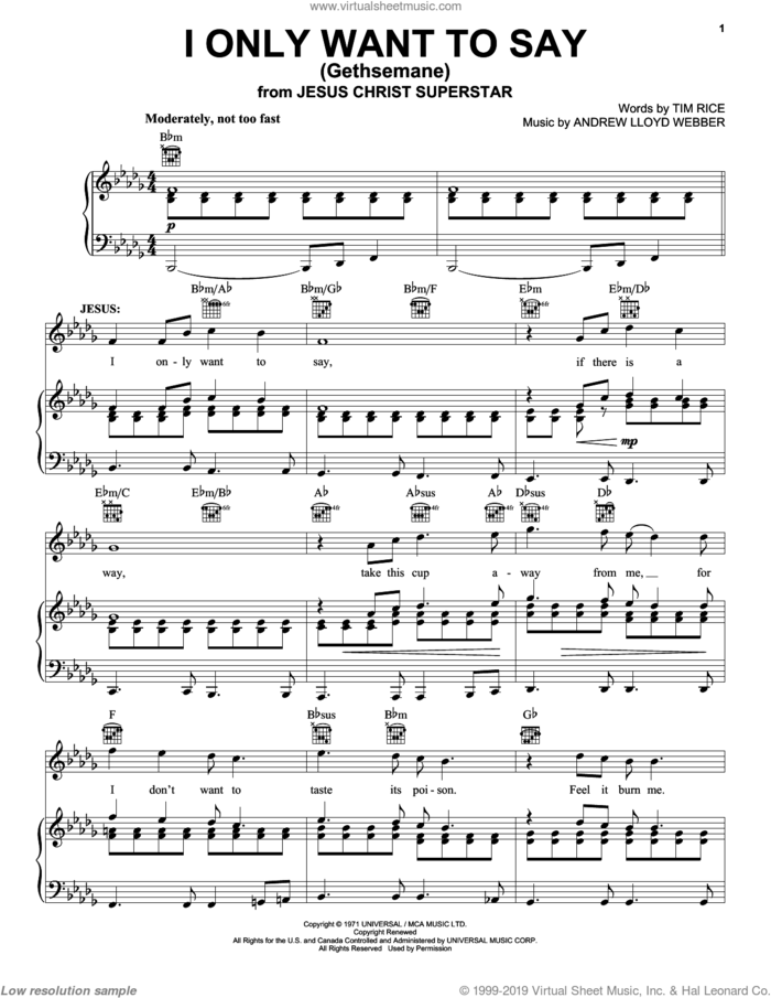 I Only Want To Say (Gethsemane) sheet music for voice, piano or guitar by Andrew Lloyd Webber, Jesus Christ Superstar (Musical) and Tim Rice, intermediate skill level