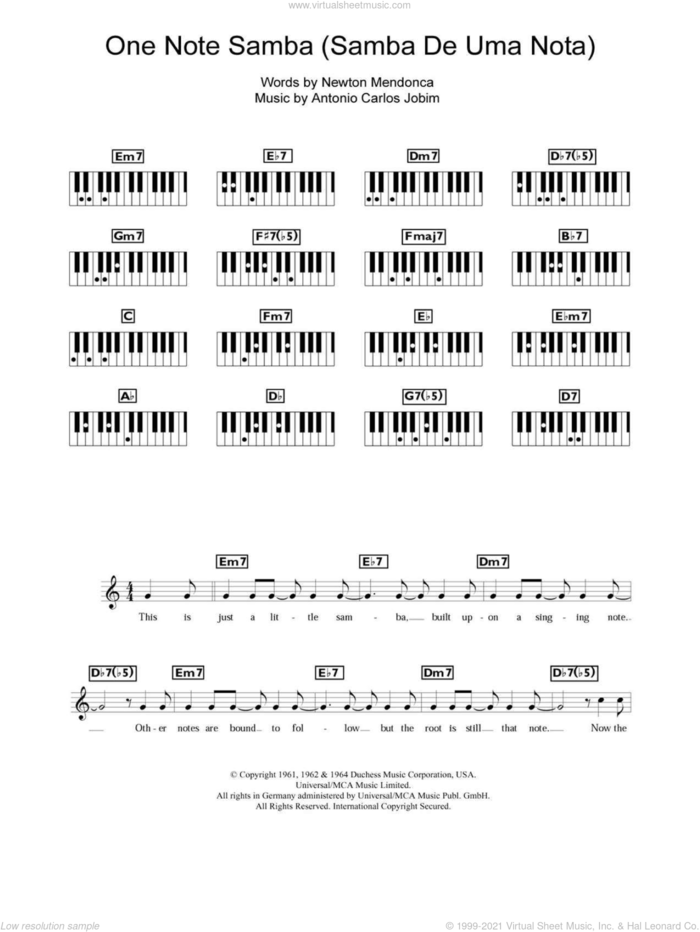 One Note Samba (Samba De Uma Nota So) sheet music for piano solo (chords, lyrics, melody) by Antonio Carlos Jobim and Newton Mendonca, intermediate piano (chords, lyrics, melody)