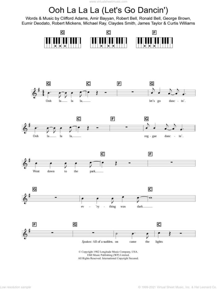 Ooh La La La (Let's Go Dancin') sheet music for piano solo (chords, lyrics, melody) by Kool And The Gang, Amir Bayyan, Claydes Smith, Clifford Adams, Curtis Williams, Eumir Deodato, George Brown, James Taylor, Michael Ray, Robert Bell, Robert Mickens and Ronald Bell, intermediate piano (chords, lyrics, melody)