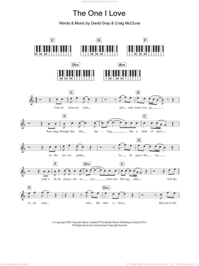 The One I Love sheet music for piano solo (chords, lyrics, melody) by David Gray and Craig McClune, intermediate piano (chords, lyrics, melody)