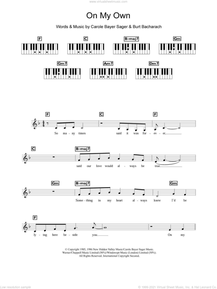 On My Own sheet music for piano solo (chords, lyrics, melody) by Michael McDonald, Patti LaBelle, Burt Bacharach and Carole Bayer Sager, intermediate piano (chords, lyrics, melody)