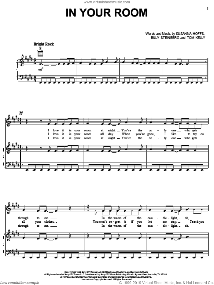 In Your Room sheet music for voice, piano or guitar by The Bangles, Billy Steinberg, Susanna Hoffs and Tom Kelly, intermediate skill level