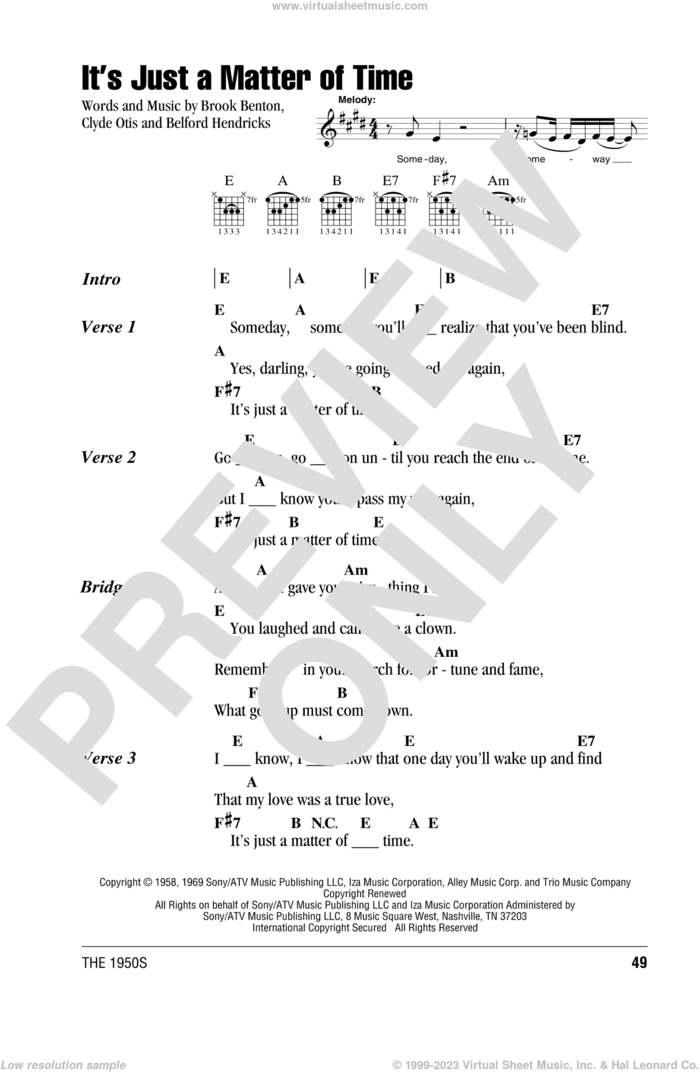 It's Just A Matter Of Time sheet music for guitar (chords) by Brook Benton, Randy Travis, Sonny James, Belford Hendricks and Clyde Otis, intermediate skill level