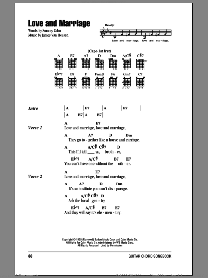 Love And Marriage sheet music for guitar (chords) by Frank Sinatra, Jimmy van Heusen and Sammy Cahn, intermediate skill level
