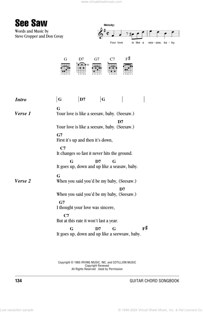 See Saw sheet music for guitar (chords) by Aretha Franklin, Don Covay and Steve Cropper, intermediate skill level