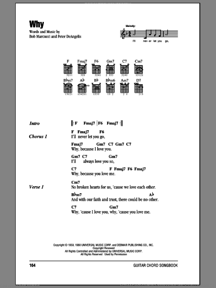 Why sheet music for guitar (chords) by Frankie Avalon, Bob Marcucci and Peter DeAngelis, intermediate skill level