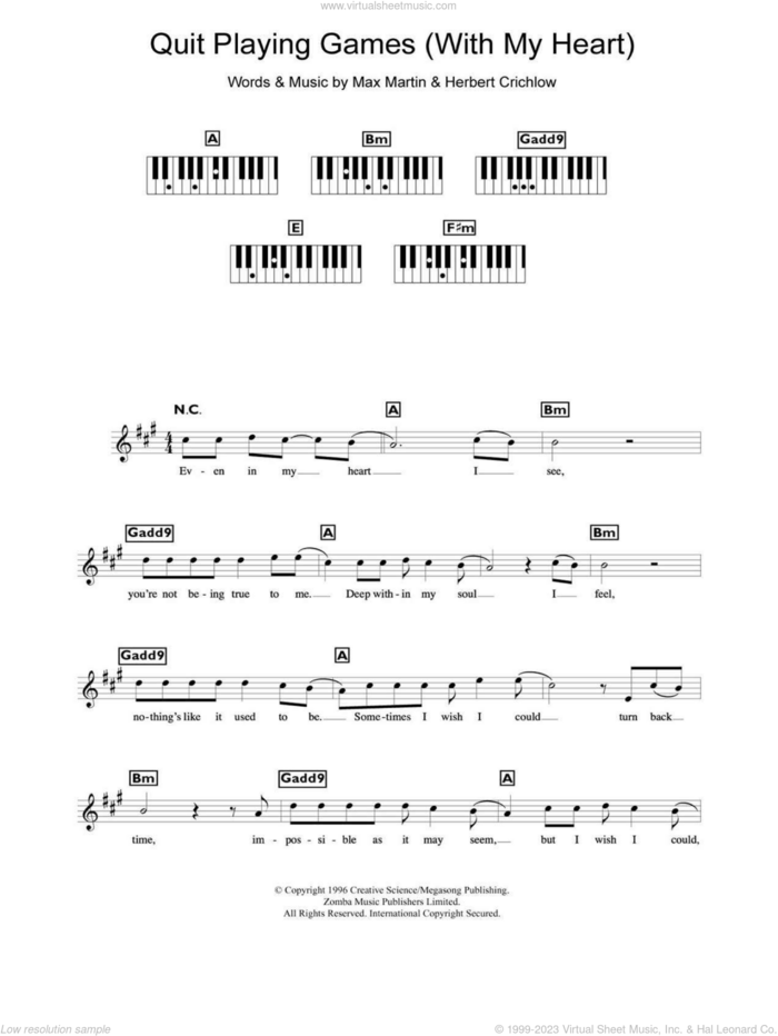 Quit Playing Games (With My Heart) sheet music for piano solo (chords, lyrics, melody) by Backstreet Boys, Herbert Crichlow and Max Martin, intermediate piano (chords, lyrics, melody)