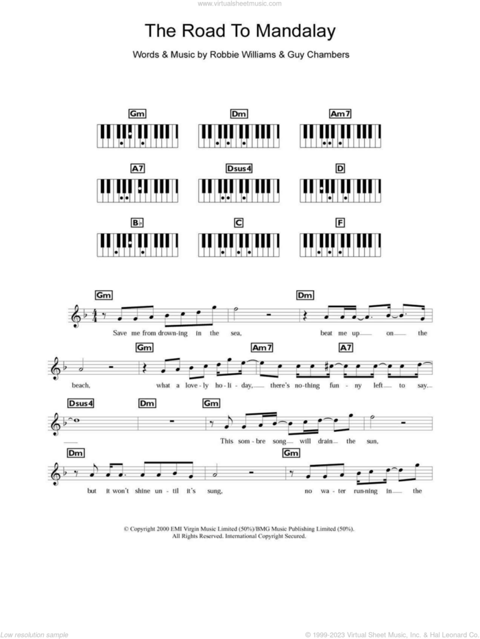 The Road To Mandalay sheet music for piano solo (chords, lyrics, melody) by Robbie Williams and Guy Chambers, intermediate piano (chords, lyrics, melody)