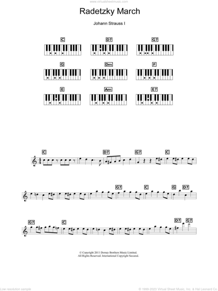 Radetzky March Op. 228 sheet music for piano solo (chords, lyrics, melody) by Johann Strauss, classical score, intermediate piano (chords, lyrics, melody)