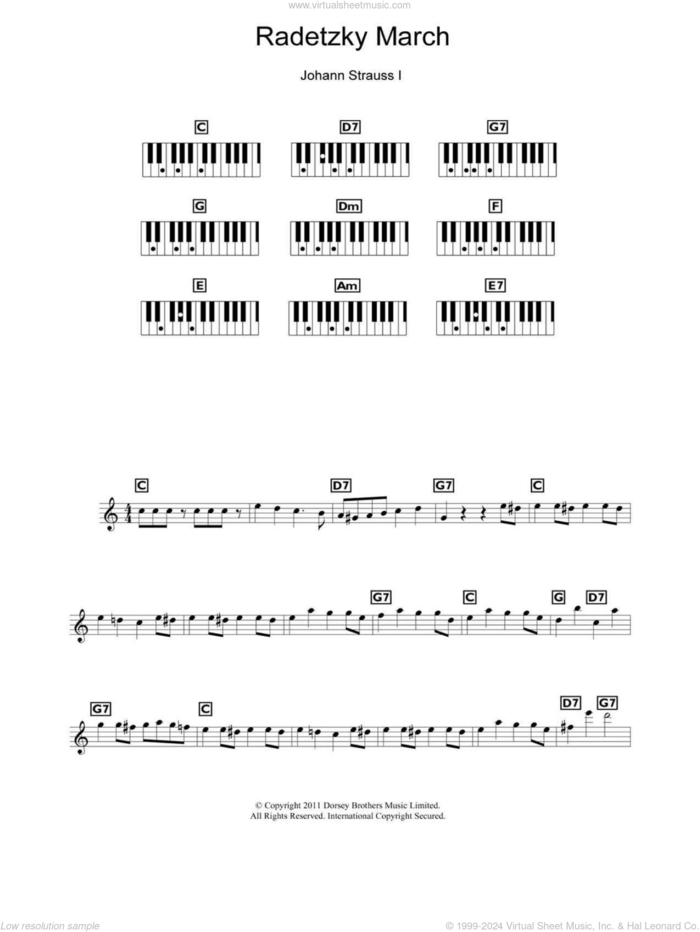 Radetzky March Op. 228 sheet music for piano solo (chords, lyrics, melody) by Johann Strauss, classical score, intermediate piano (chords, lyrics, melody)