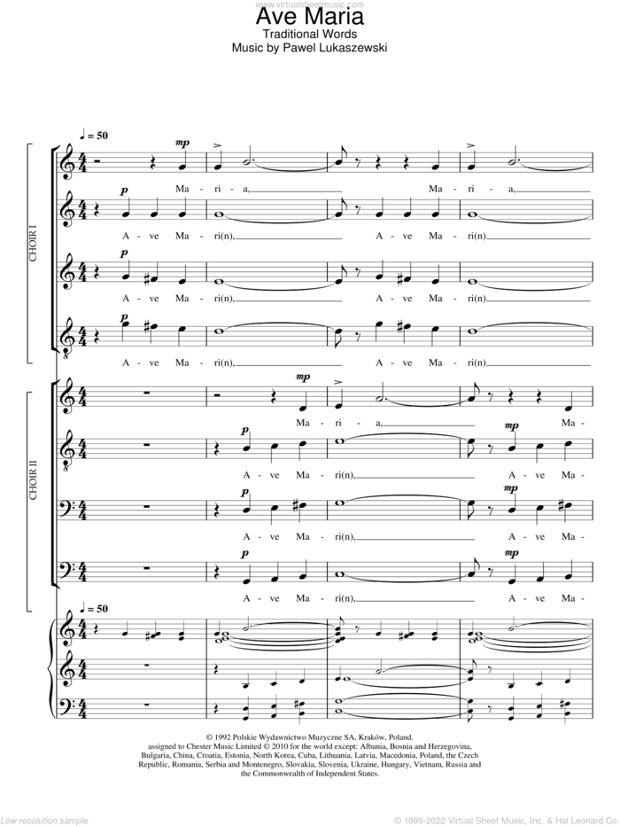 Ave Maria sheet music for choir (SSA: soprano, alto) by Pawel Lukaszewski, intermediate skill level