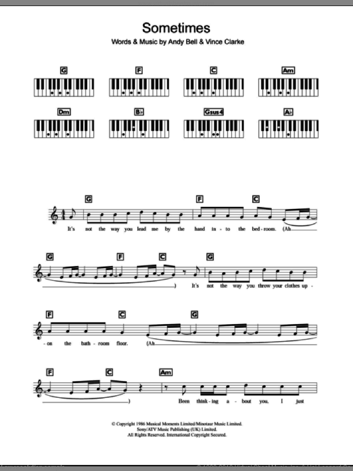 Sometimes sheet music for piano solo (chords, lyrics, melody) by Erasure, Andy Bell and Vince Clarke, intermediate piano (chords, lyrics, melody)