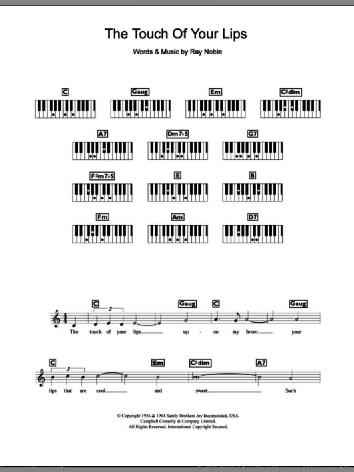 The Touch Of Your Lips sheet music for piano solo (chords, lyrics, melody) by Ray Noble, intermediate piano (chords, lyrics, melody)