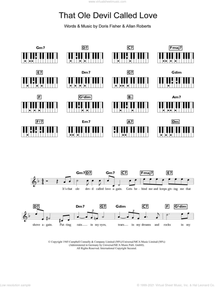 That Ole Devil Called Love sheet music for piano solo (chords, lyrics, melody) by Diana Krall, Allan Roberts and Doris Fisher, intermediate piano (chords, lyrics, melody)
