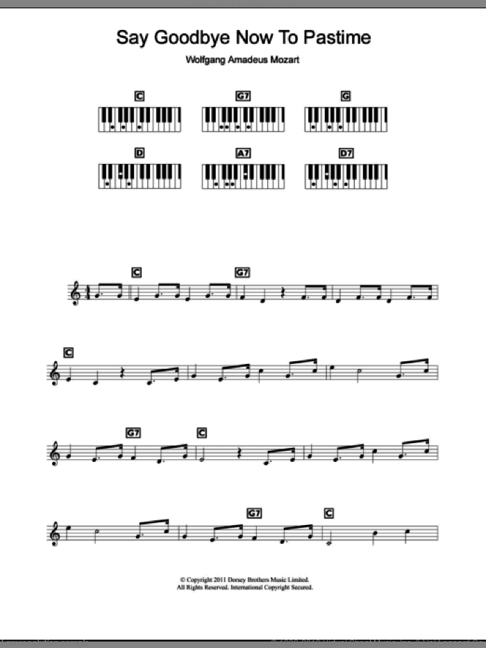 Say Goodbye Now To Pastime sheet music for piano solo (chords, lyrics, melody) by Wolfgang Amadeus Mozart and Dorsey Brothers Music Limited, classical score, intermediate piano (chords, lyrics, melody)