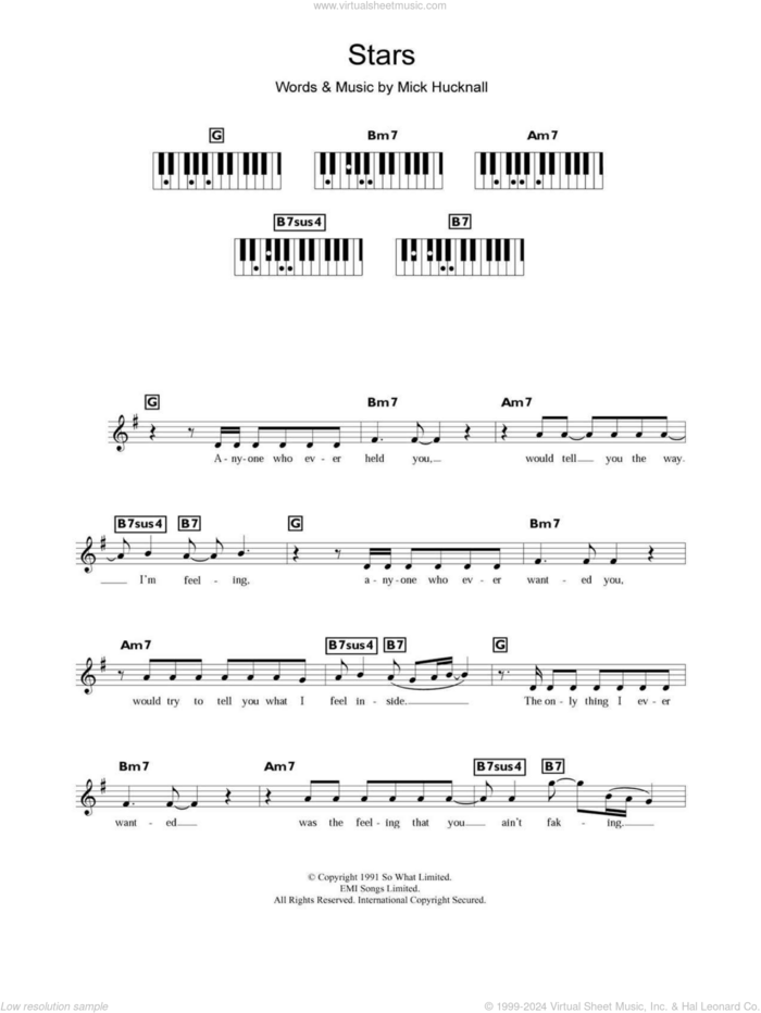 Stars sheet music for piano solo (chords, lyrics, melody) by Simply Red and Mick Hucknall, intermediate piano (chords, lyrics, melody)