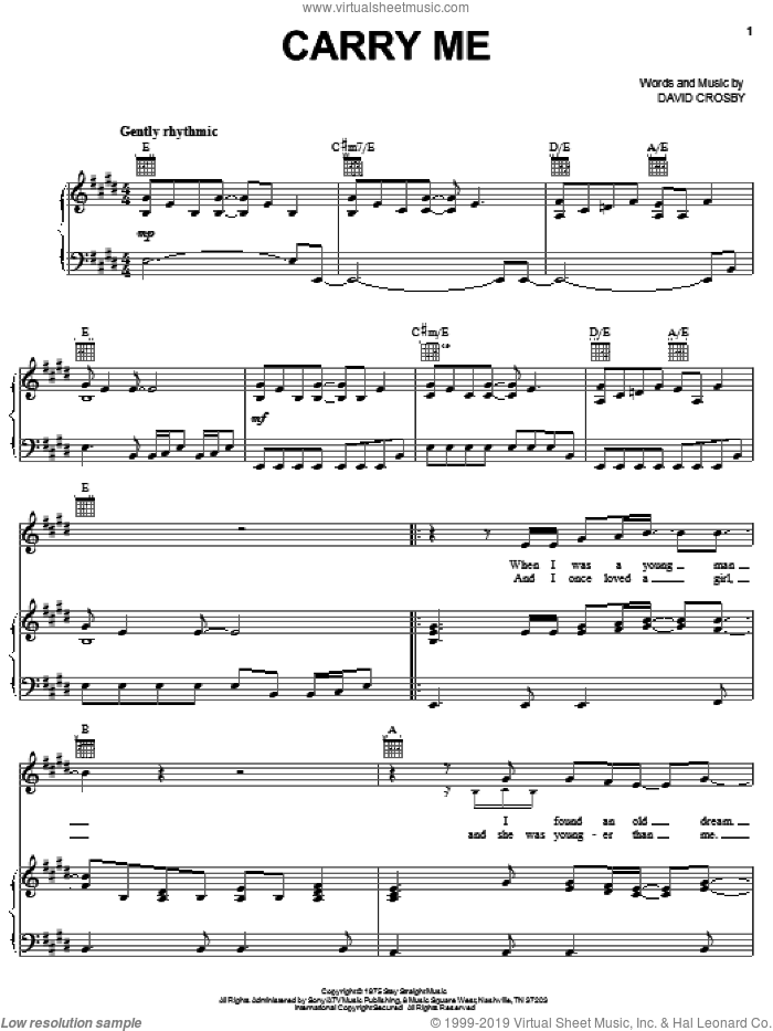 Carry Me sheet music for voice, piano or guitar by Crosby, Stills & Nash and David Crosby, intermediate skill level