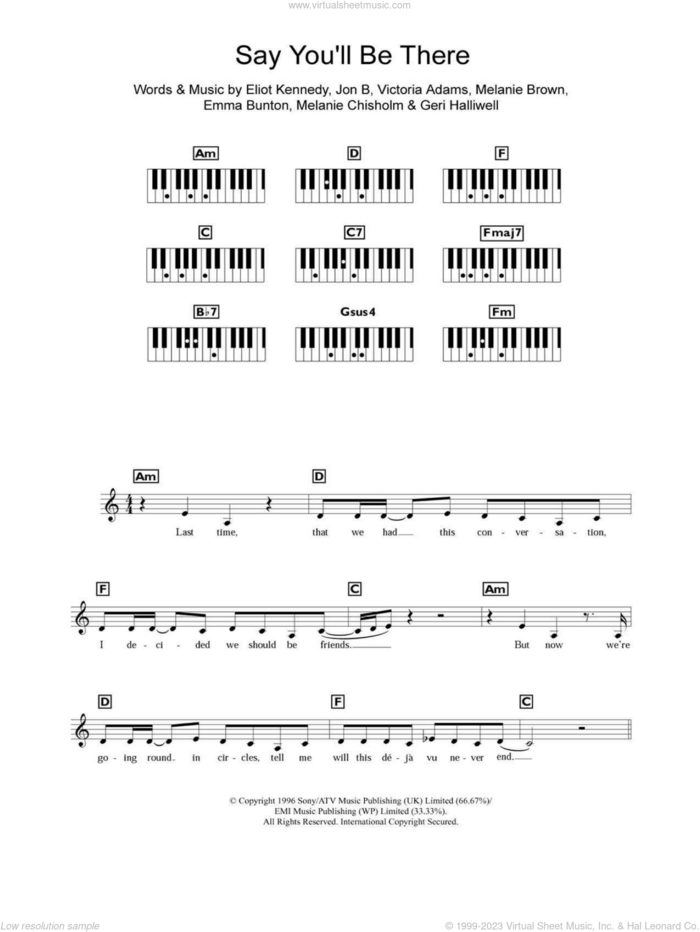 Say You'll Be There sheet music for piano solo (chords, lyrics, melody) by The Spice Girls, Eliot Kennedy, Emma Bunton, Geri Halliwell, Jon B, Melanie Brown, Melanie Chisholm and Victoria Adams, intermediate piano (chords, lyrics, melody)