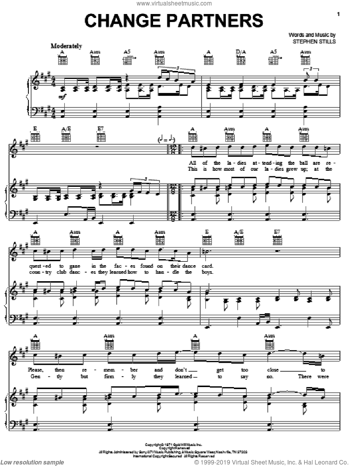 Change Partners sheet music for voice, piano or guitar by Crosby, Stills & Nash and Stephen Stills, intermediate skill level