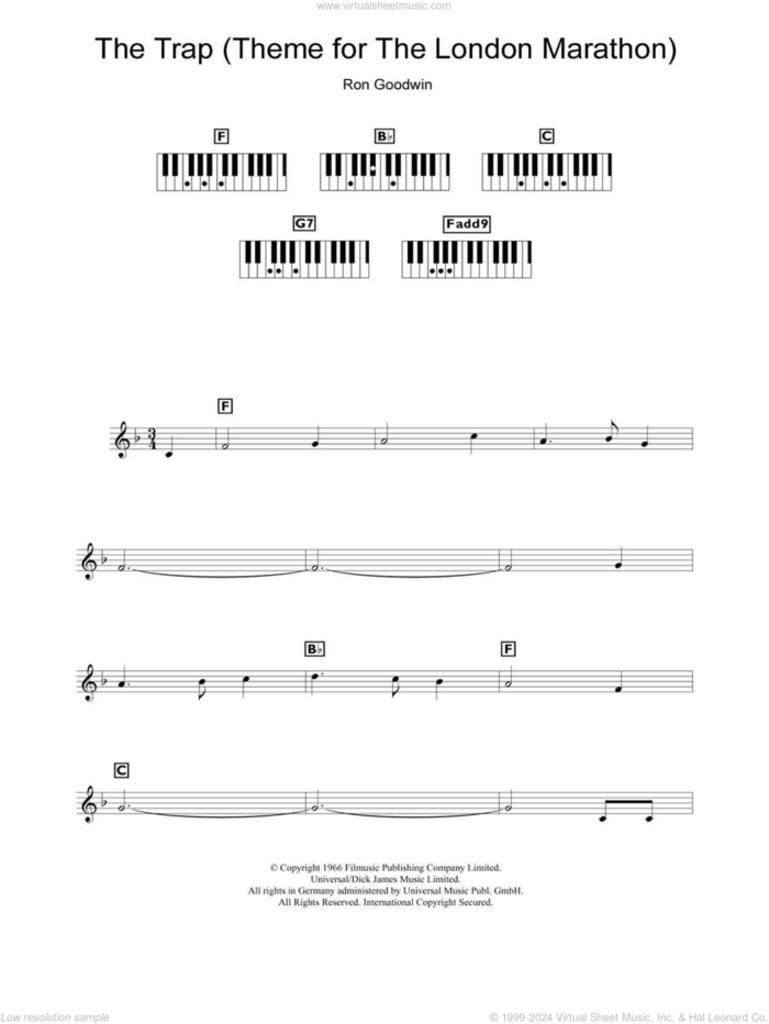 The Trap (Theme for The London Marathon) sheet music for piano solo (chords, lyrics, melody) by Ron Goodwin, intermediate piano (chords, lyrics, melody)