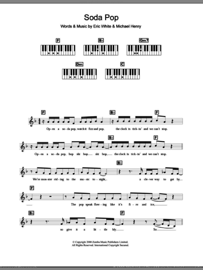 Soda Pop sheet music for piano solo (chords, lyrics, melody) by Britney Spears, Eric White and Michael Henry, intermediate piano (chords, lyrics, melody)