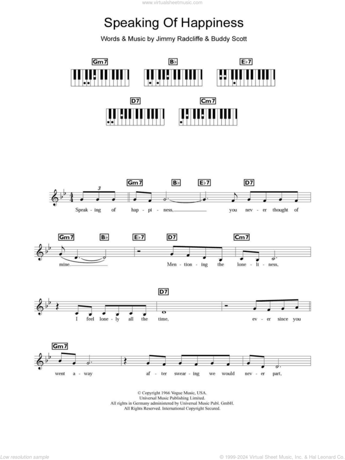 Speaking Of Happiness sheet music for piano solo (chords, lyrics, melody) by Gloria Lynne, Buddy Scott and Jimmy Radcliffe, intermediate piano (chords, lyrics, melody)