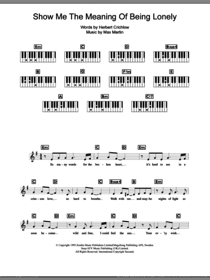 Show Me The Meaning Of Being Lonely sheet music for piano solo (chords, lyrics, melody) by Backstreet Boys, Herbert Crichlow and Max Martin, intermediate piano (chords, lyrics, melody)