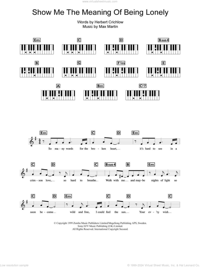 Show Me The Meaning Of Being Lonely sheet music for piano solo (chords, lyrics, melody) by Backstreet Boys, Herbert Crichlow and Max Martin, intermediate piano (chords, lyrics, melody)