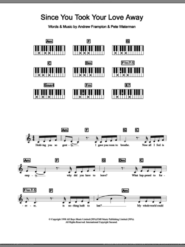 Since You Took Your Love Away sheet music for piano solo (chords, lyrics, melody) by Steps, Andrew Frampton and Pete Waterman, intermediate piano (chords, lyrics, melody)