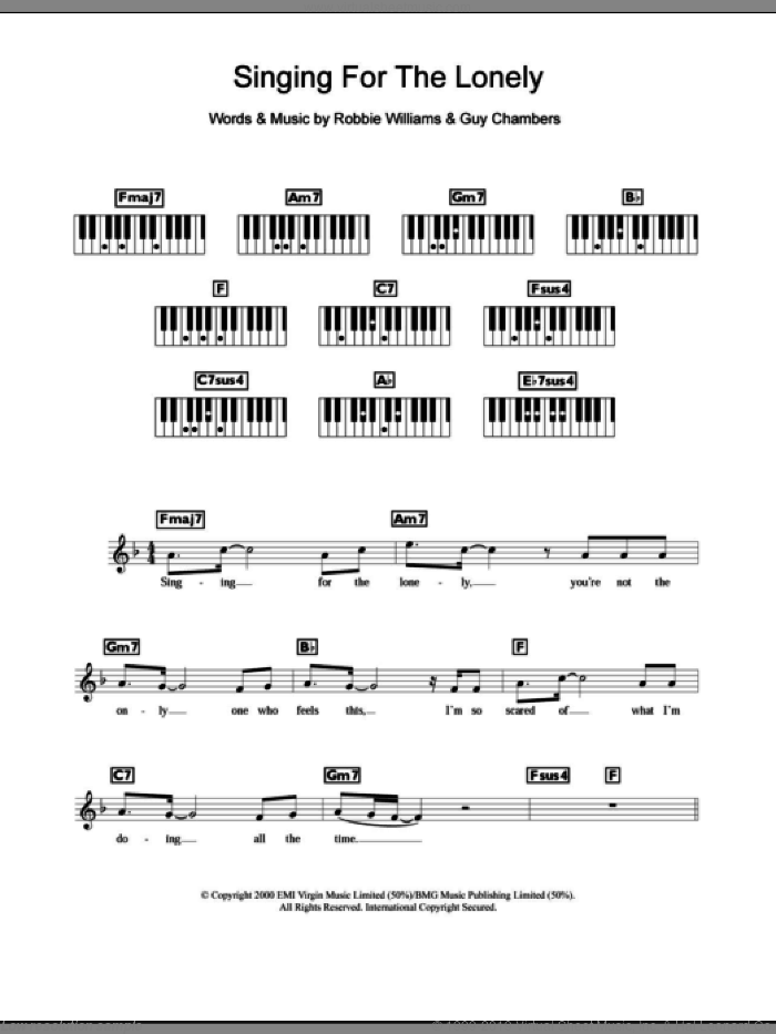 Singing For The Lonely sheet music for piano solo (chords, lyrics, melody) by Robbie Williams, Steps and Guy Chambers, intermediate piano (chords, lyrics, melody)