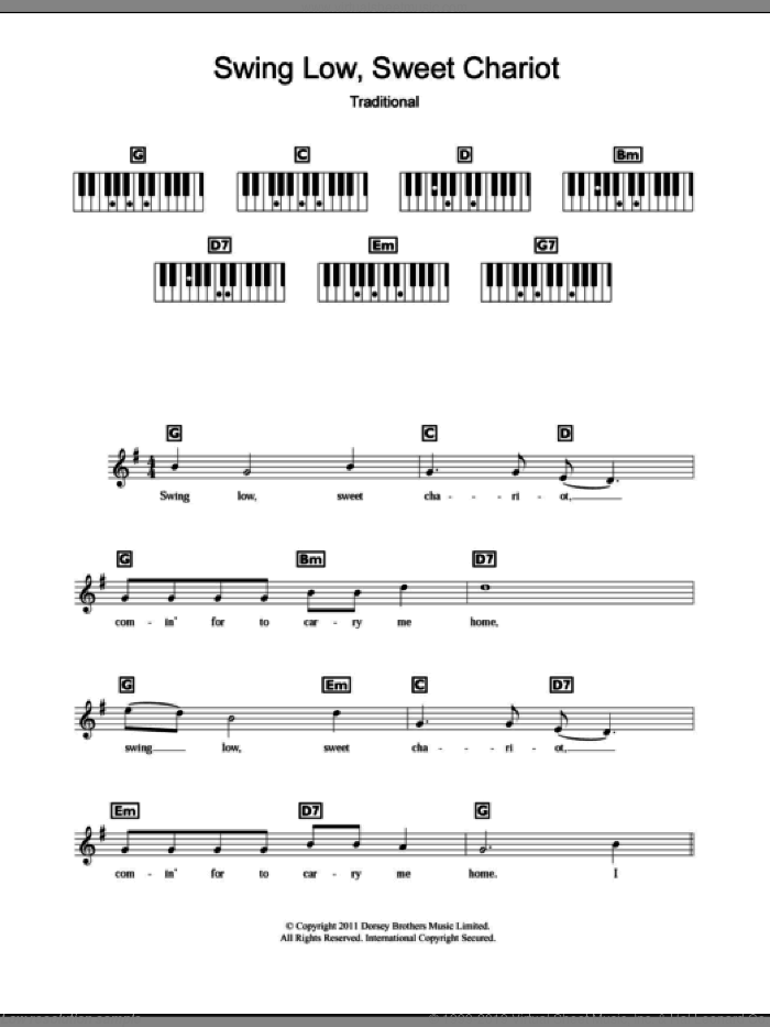 Swing Low, Sweet Chariot sheet music for piano solo (chords, lyrics, melody), intermediate piano (chords, lyrics, melody)