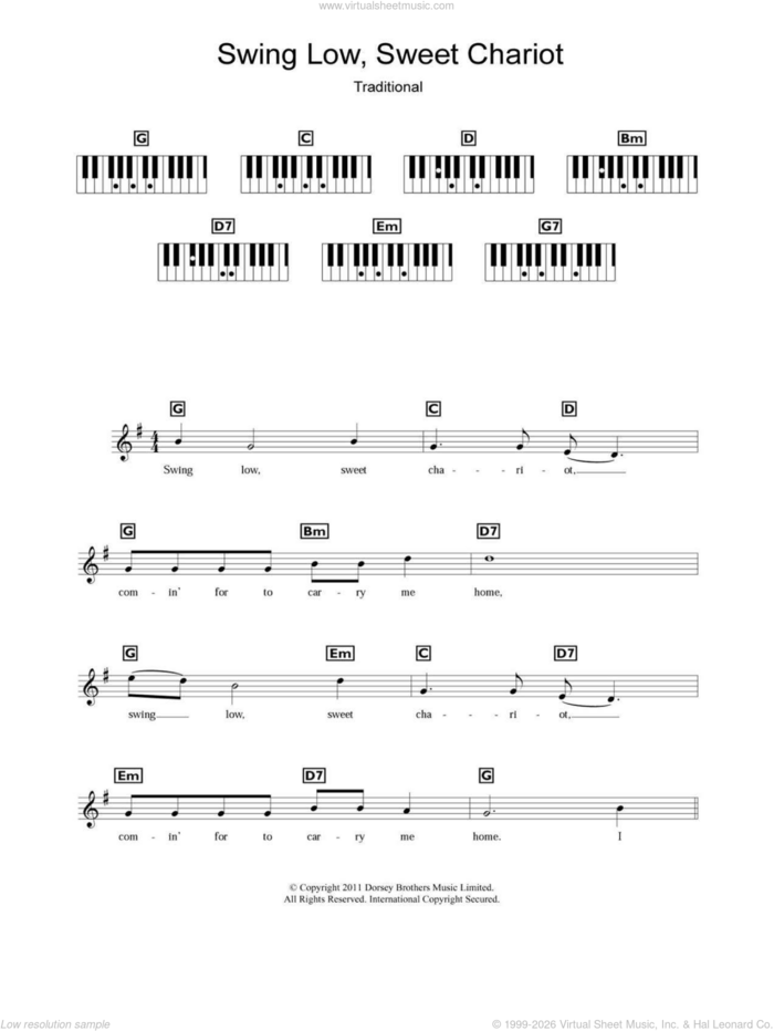 Swing Low, Sweet Chariot sheet music for piano solo (chords, lyrics, melody), intermediate piano (chords, lyrics, melody)