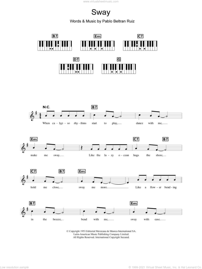 Sway (Quien Sera) sheet music for piano solo (chords, lyrics, melody) by Dean Martin and Pablo Beltran Ruiz, intermediate piano (chords, lyrics, melody)